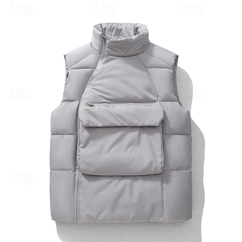 Homme Gilet matelassé Gilet Vacances Quotidien Date Mode Occasionnel Hiver Avec Poches Polyester Chaud Confortable Couleur Unie Fermeture éclair Col montant Coupe régulière Noir Gris Gilet de 2026 ? $38.99 –P1