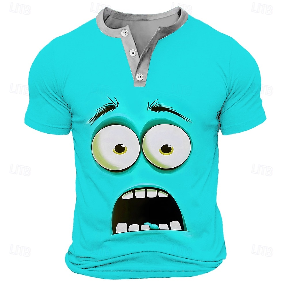 Męskie Kreskówki Ludzka twarz Podkoszulek Koszula Henley Krótki rękaw Designerskie Retro / vintage Codzienny Ulica Codzienny Lato Wiosna Żółty Zielony Czerwony Niebieski Fioletowy Henley Koszulka 2026 - $20.99 –P6