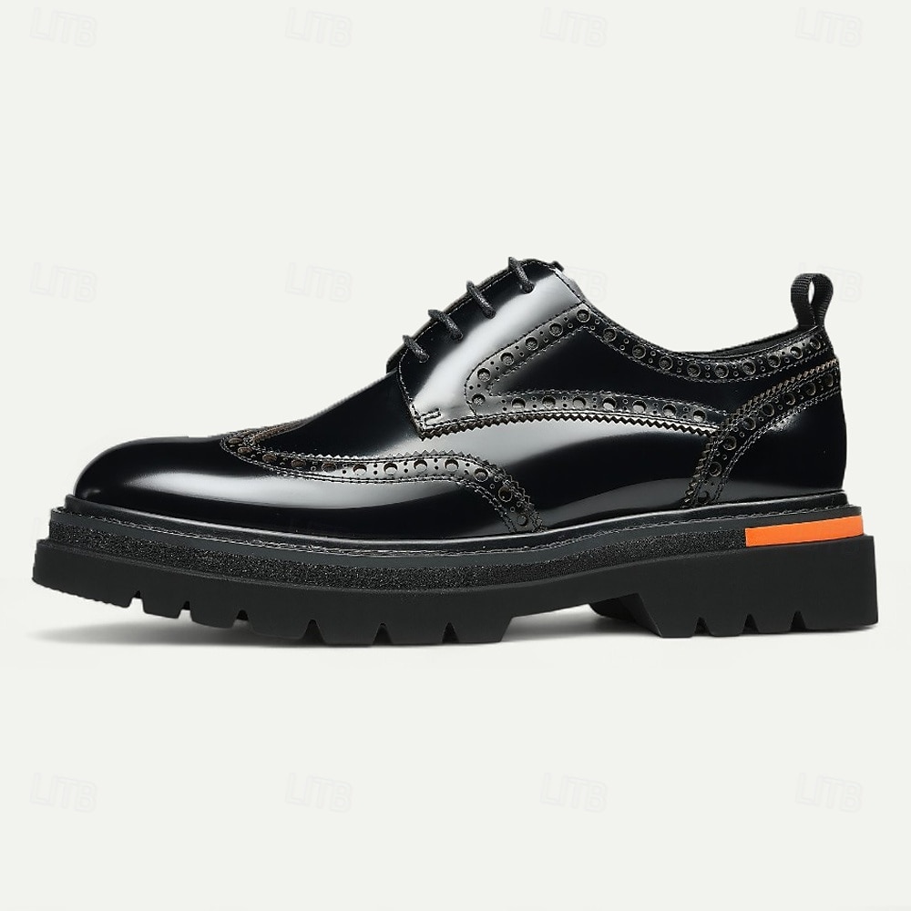 Herresko i ekte skinn med vingetupp og brogues, klassisk brunt formelt fottøy for kontor, banketter og bryllup 2026 - $119.99 –P13