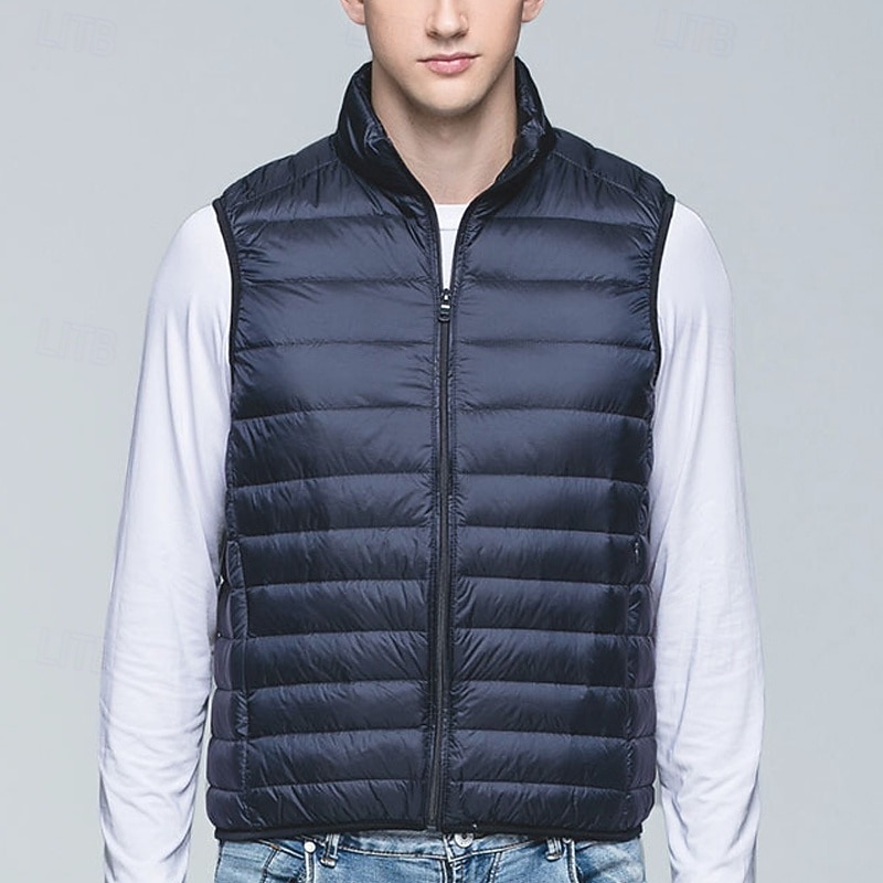 Pánské Péřová vesta Puffer Vesta Kamizelka Vesta Dovolená Denní Rande Módní Na běžné nošení Podzim zima Kapsy Polyester Kachní peří Zahřívací Pohodlné Pevná barva Zip Stojáček Běžný Černá Fialov 2025 - $29.99 –P7