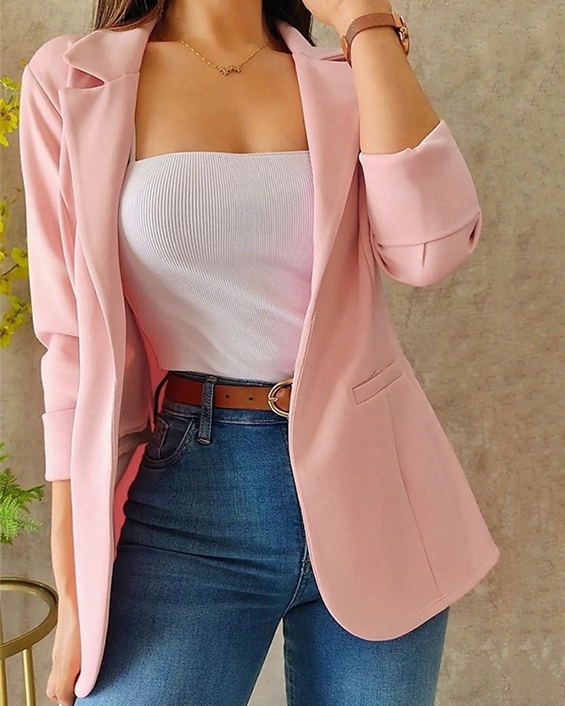 Dames Blazer Comfortabel Zak Elegant Modieus Buiten Effen Uitgaan Casual / Dagelijks Weekend Cardigan Normaal Revers Normale pasvorm Lange mouw bovenkleding Wit Geel Lichtgroen Lente Herfst 2026 - $28.99 –P5