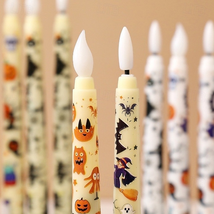 Candele a LED senza fiamma con motivo colorato di Halloween, candelieri a batteria con telecomando a 11 tasti e timer, luci a fiamma tremolante 3D per cene, decorazioni per interni, regali (6 pezzi del 2025 a $22.99 –P5