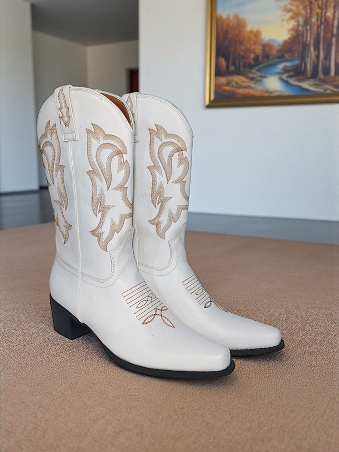 női piros bőr cowboy csizma hímzett western mintával - stílusos városi divatcipő trendi öltözékekhez 2025 - $59.99 –P3