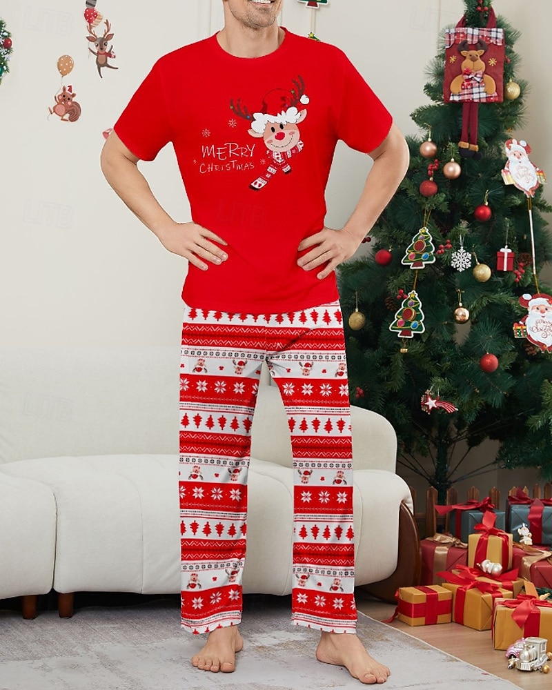 Family Pajamas Christmas Pattern Home Print Red Short Sleeve Active Matching Outfits 2025 - $19.49 –P15