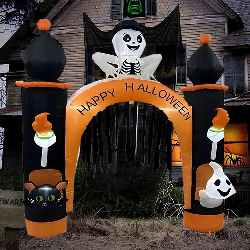 1 db 2,4 m-es halloweeni fekete macska koponya szellem fénnyel felfújható légmodell ívek udvari verandák bejárati ajtók gyep party halloweeni hangulat díszvilágítás eu/us/uk/au csatlakozó 2025 - $107.99 –P7