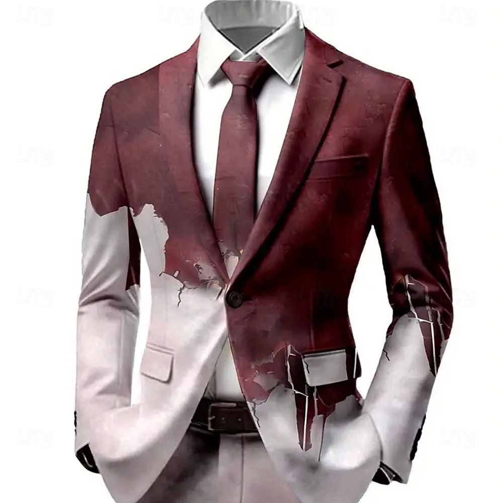 Men's Coat Blazer Outdoor Street Casual Casual Daily Fall / Winter 100% Polyester Gradient Blood stains 3D Print Buttons Thermal Warm Comfortable Single Breasted Blazer Red Purple Green Gray 2026 - BHD 34.04 –P1