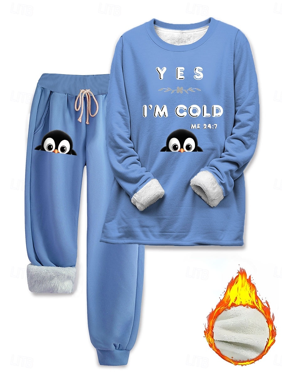 Ensemble de pyjama pour femmes Doublé en polaire Élégant Chaud Mode Deux pièces Ensemble de survêtement Pantalons Manches longues Col rond Imprimé d'animal graphique Lettre Vacances en plein air de 2025 ? $44.99 –P6