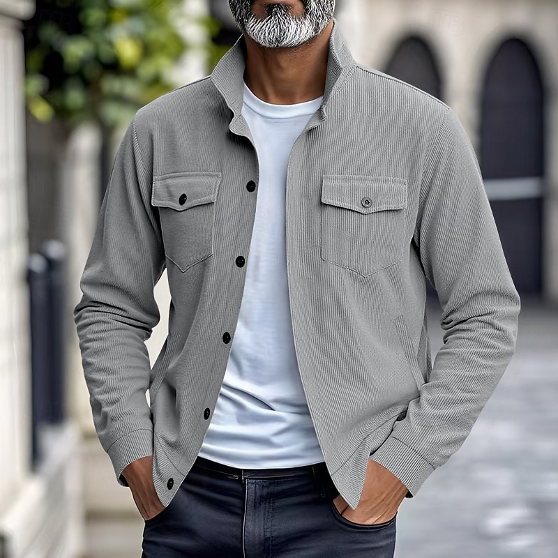 Herren Leichte Jacke Cordjacke Freizeitjacke Urlaub Täglich Atmungsaktiv Tasche Frühling Herbst Einfach Mode Klassisch Revers Regulär Schwarz Braun Hellgrau Armeegrün Aprikose Jacken 2025 - $29.99 –P14