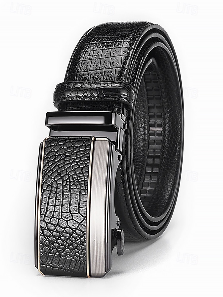 Męski pasek ze skóry ekologicznej z wzorem krokodyla – regulowany pasek z automatyczną klamrą do garnituru, do noszenia w pracy, na co dzień i na co dzień 2026 - $11.99 –P4