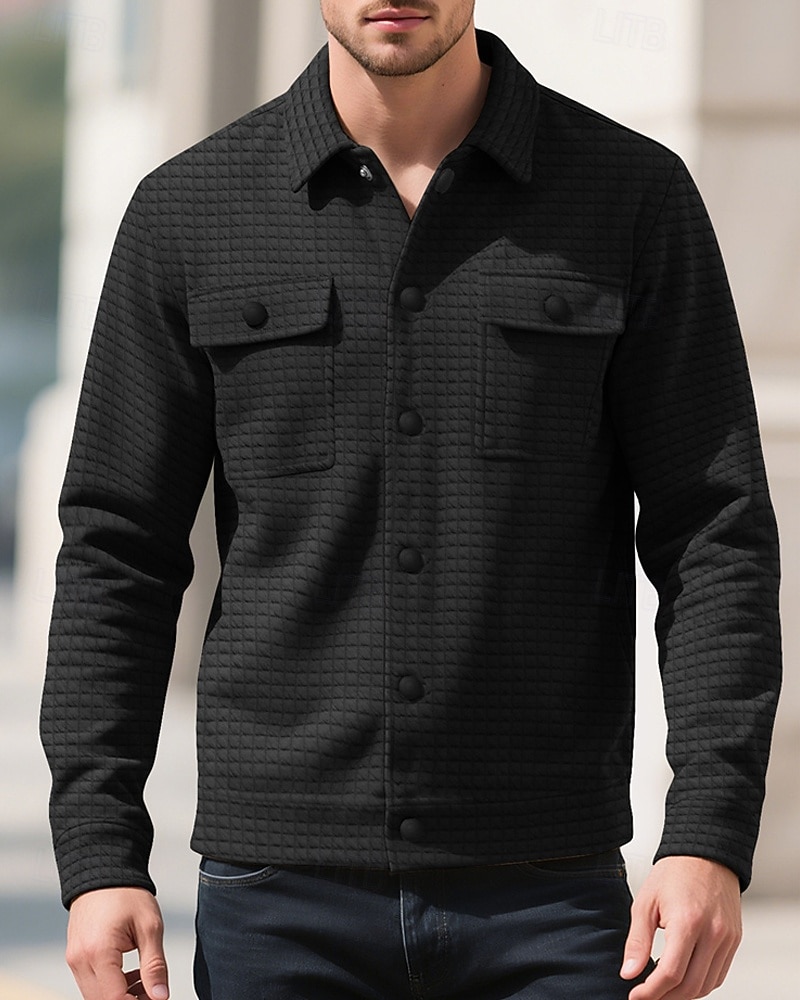 Per uomo Giacca a nido d'ape Giacca Camicia Giacca Casual Vacanza Quotidiano Traspirante Jacquard Tasca Primavera Autunno Semplice Moda Classico Bavero Regolare Nero Bianco Cachi Verde militare del 2025 a $22.99 –P15