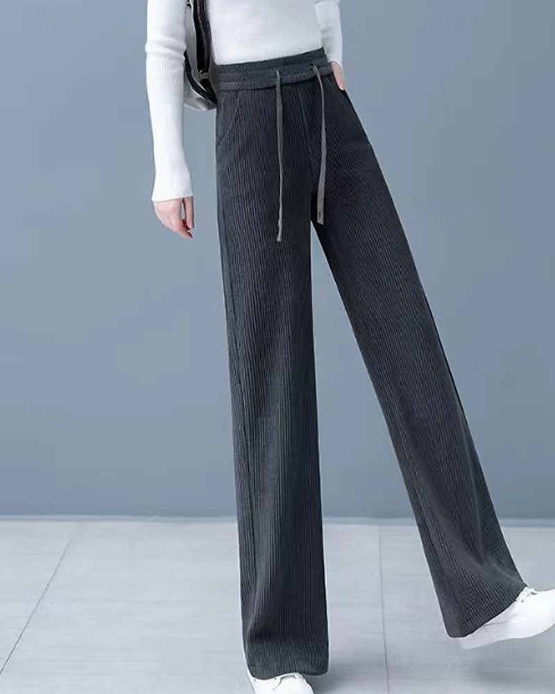 Naisten Vakosamettihousut Housut Suora Katutyyli Vapaa-aika Täyspitkä Luonnollinen Tavallinen Joustava kiristysnauhan suunnittelu Mukava Katu Pyhäpäivä Viikonloppu Tumma harmaa Musta Khaki Syksy 2025 - $20.99 –P9