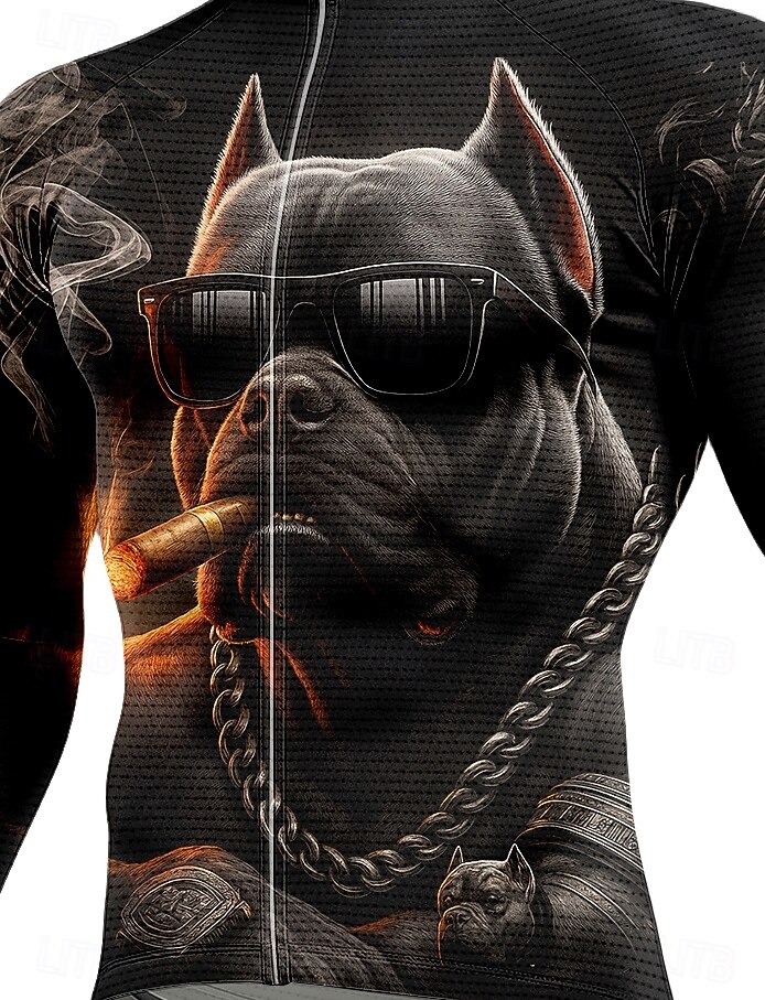 בגדי ריקוד גברים חולצות חולצת ג'רסי לרכיבה גראפי חיה כלב שרוול ארוך אופנייים ג'רזי צמרות עם 3 כיסים אחוריים רכיבת הרים רכיבת כביש שמש הגנה מפני השמש קרם הגנה ייבוש מהיר ספורט שחור ביגוד 2026 - $34.99 –P3