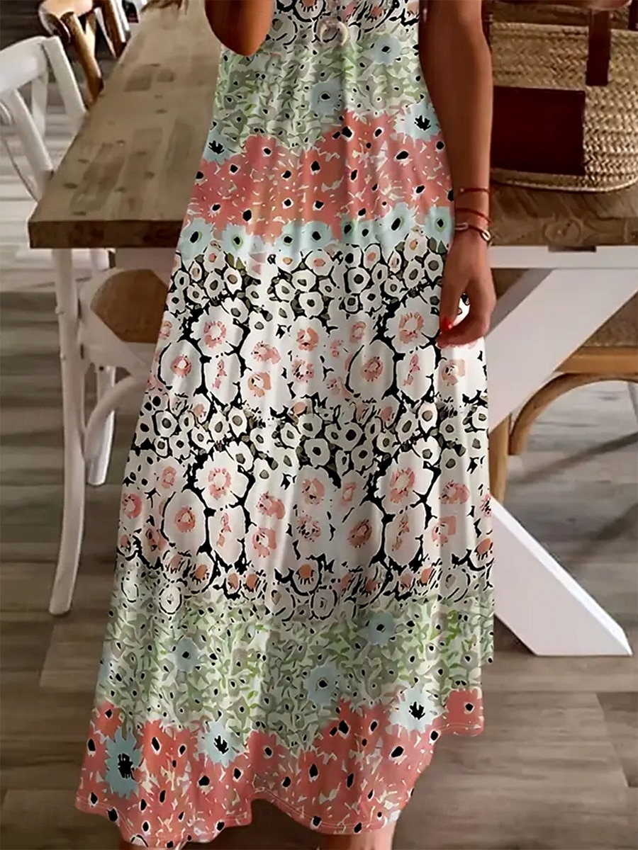 Női Padló hossza hétköznapi ruha A vonalú ruha nyári ruha Elegáns Csehország Szabadság Normál Ombre Virágos Grafika Rövid ujjú U-alakú Világoszöld Nyár Tavasz Ősz 2025 - $31.99 –P3