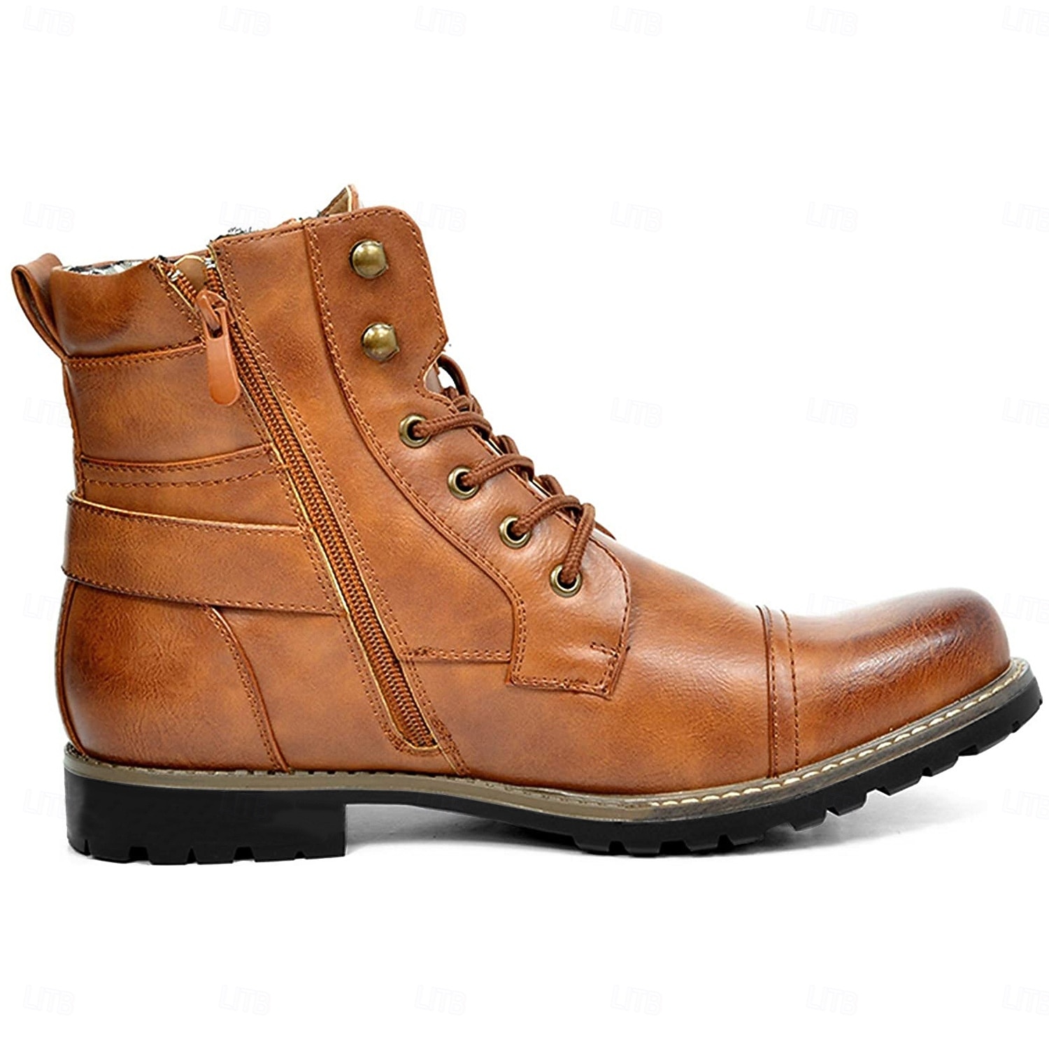 botas de combate masculinas com zíper lateral e fivela - botas de cano curto com cadarço de moda casual para roupas urbanas e do dia a dia de 2025 por $59.99 –P10