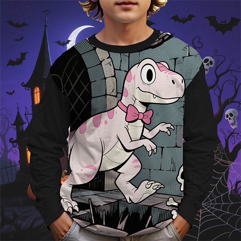 Halloween Pojkar 3D Tecknat Pumpa Dinosaurie T-shirt Långärmad Vår Höst Mode Grundläggande Barn 4-12 år Rund hals Utomhus Ledigt Dagligen Normal 2025 - $13.99 –P6