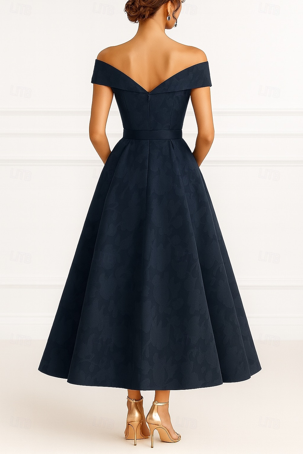Rochie de seară elegantă, albastru vișiniu, în linie A, rochie formală de mireasă, lungime la podea, mânecă scurtă, cu umăr decoltat, nailon, cu fundă(e) și bretele, 2025 2025 - $145.99 –P2