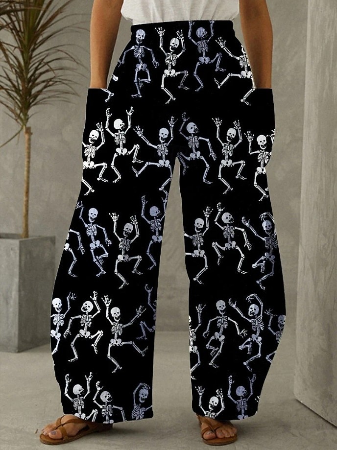 Damen Hose aus Baumwollleinen Urlaub Vintage Ethno-Stil Volle Länge Mittlere TaillePantsHalloween Katze Kürbis Halloween Drucken Bequem Unelastisch Urlaub Straße Lässig Asche Schwarz Fuchsie Orange 2025 - $35.99 –P3