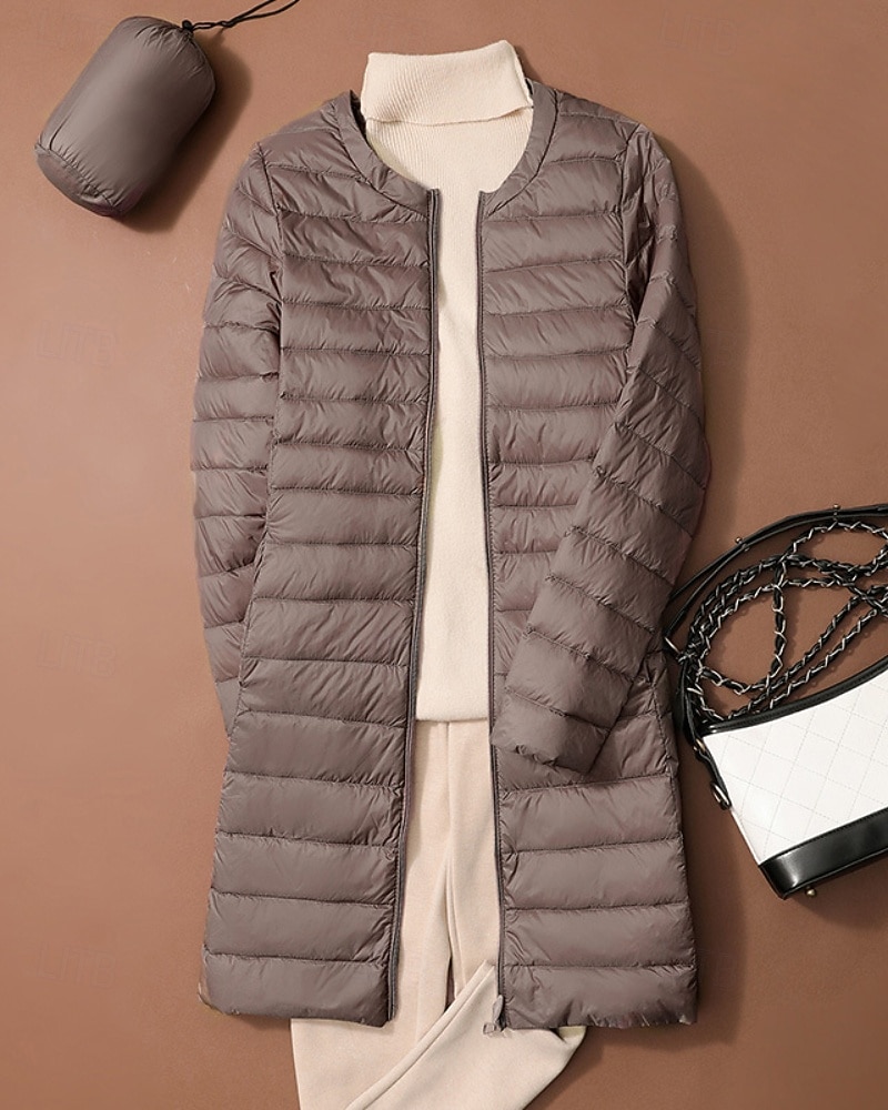 Femmes Doudoune Manteau Chaud Confortable Fermeture éclair Avec Poches Mode Uni Tenue quotidienne Sortir Décontracté Quotidien Week-end Fermeture éclair Long Col Rond Coupe régulière manche longue de 2025 ? $57.99 –P4