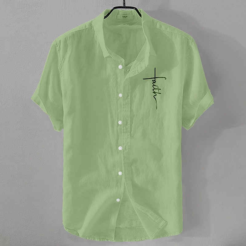 Herren Leinenhemd Freizeithemd Baumwoll-Leinen-Hemd Knopfhemd Muster Urlaub Straße Schwarz Weiß Rosa Dunkelmarine Kurzarm Revers Sommer Bekleidung Button-Down 2025 - $18.99 –P13
