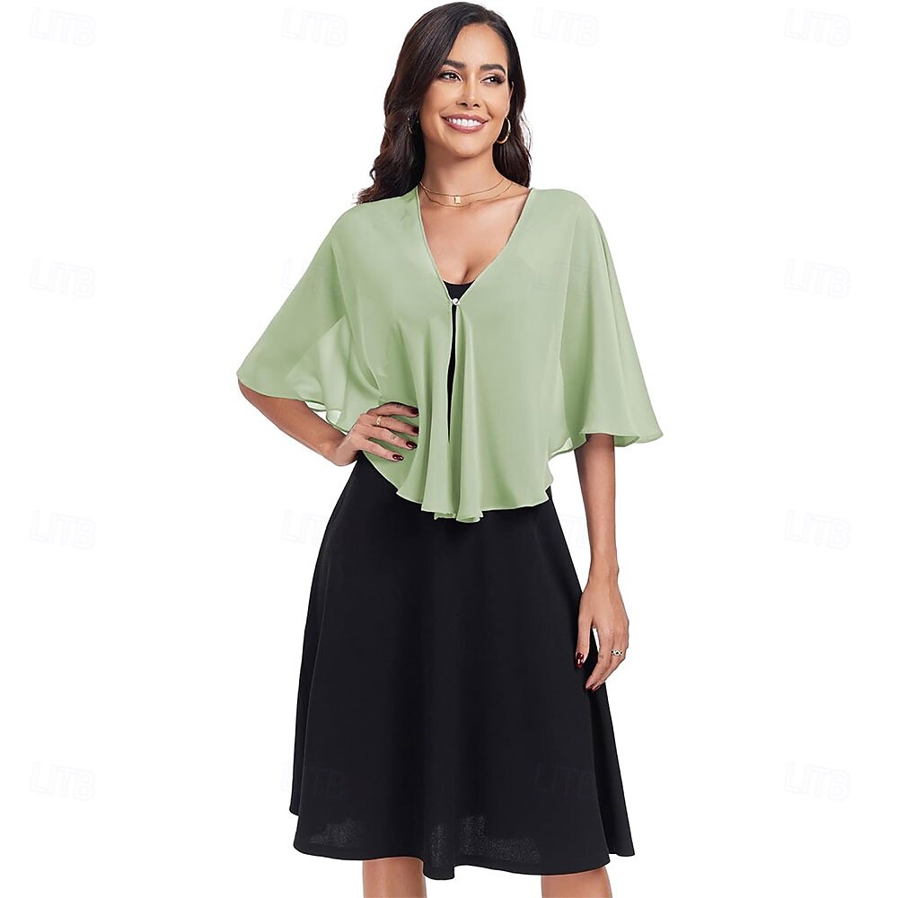 scialli e mantelle trasparenti per feste serali formali, mantelle in chiffon con scollo a V per donne, scialle per invitati a matrimoni del 2025 a $39.99 –P11