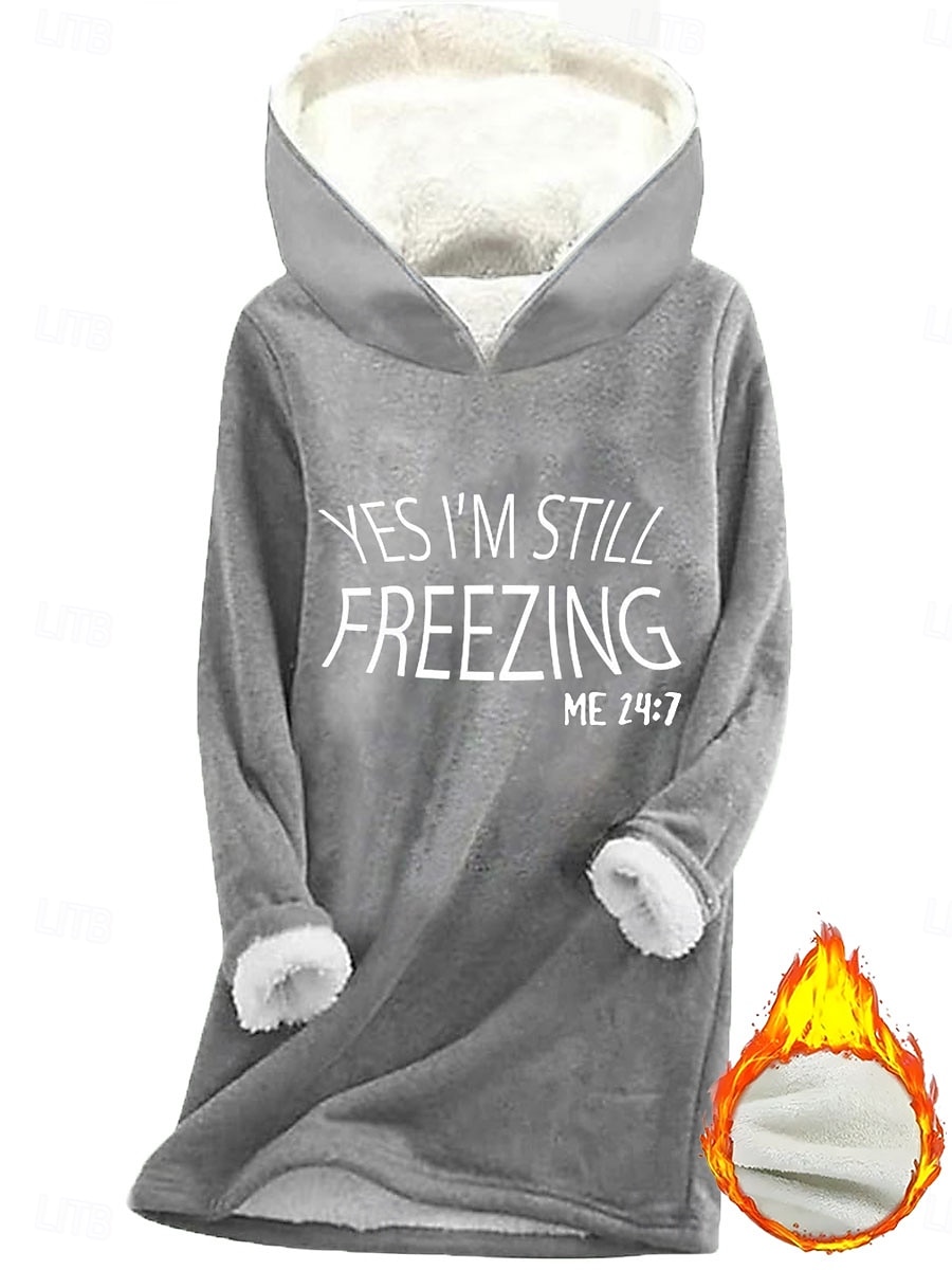 Naisten Pullover-huppari Kuvitettu Kirjain Lämmin Vapaa-aika Sherpa Fleece Pitkähihainen Hupullinen Pitkät topit Katu Arkikäyttö Kausaliteetti Painettu Tumma vaaleanpunainen Sininen Harmaa Syksy Talvi 2025 - $26.99 –P3