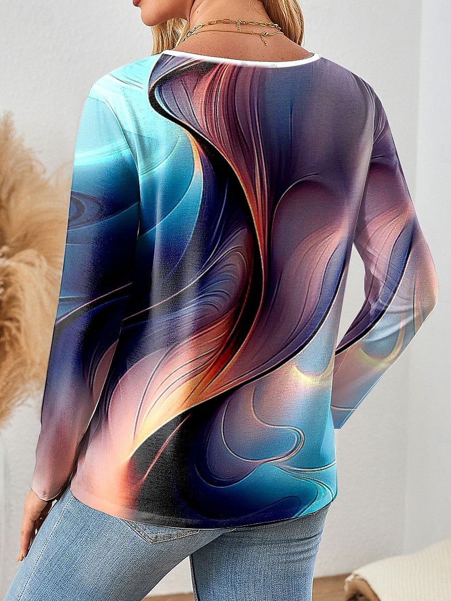 Femmes T-shirt A Ombre Graphique Abstrait Élégant ancien Classique manche longue Col en V Hauts Réguliers Quotidien Week-end Fermeture éclair Imprimé Bleu Violet Orange Gris Printemps Automne de 2025 ? $23.99 –P2