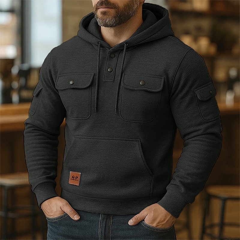 Муж. Толстовка Толстовка на пуговицах Толстовка из флиса Тактическая толстовка Черный Бордовый Темно синий Синий Хаки Капюшон Полотняное плетение Мульти карман 2025 - $23.99 –P4