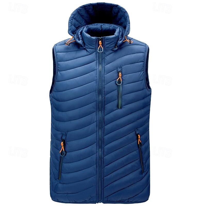 Pánské Puffer Vesta Kamizelka Vesta Dovolená Denní Rande Módní Na běžné nošení Zima Kapsy Polyester Zahřívací Pohodlné Pevná barva Zip Kapuce Běžný Černá Fialová Vodní modrá Armádní zelená Vesta 2025 - $44.99 –P9