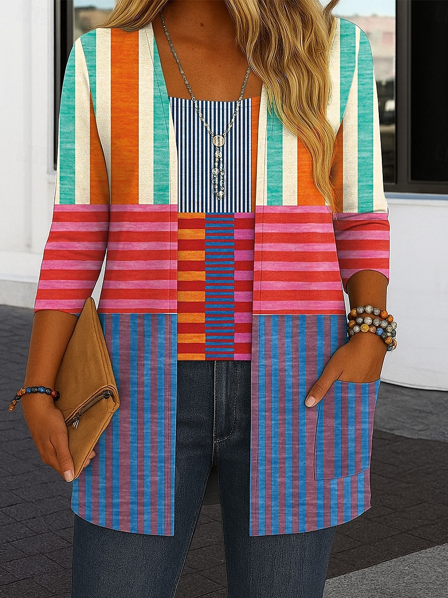 Women's Shrugs Graphic Geometric Abstract Vintage Tropical Stylish Long Sleeve Crew Neck Regular Tops Daily Print Yellow Light Green Red Blue Brown Summer Spring Fall 2025 - $23.99 –P4