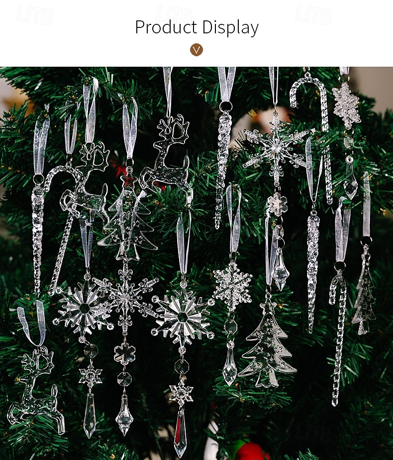 18 ornamente de cristal pentru brad de Crăciun - ornamente de cristal acrilice suspendate în formă de țurțuri de zăpadă de Crăciun pentru brad de Crăciun, articole de petrecere de iarnă pentru Anul 2025 - $17.99 –P1