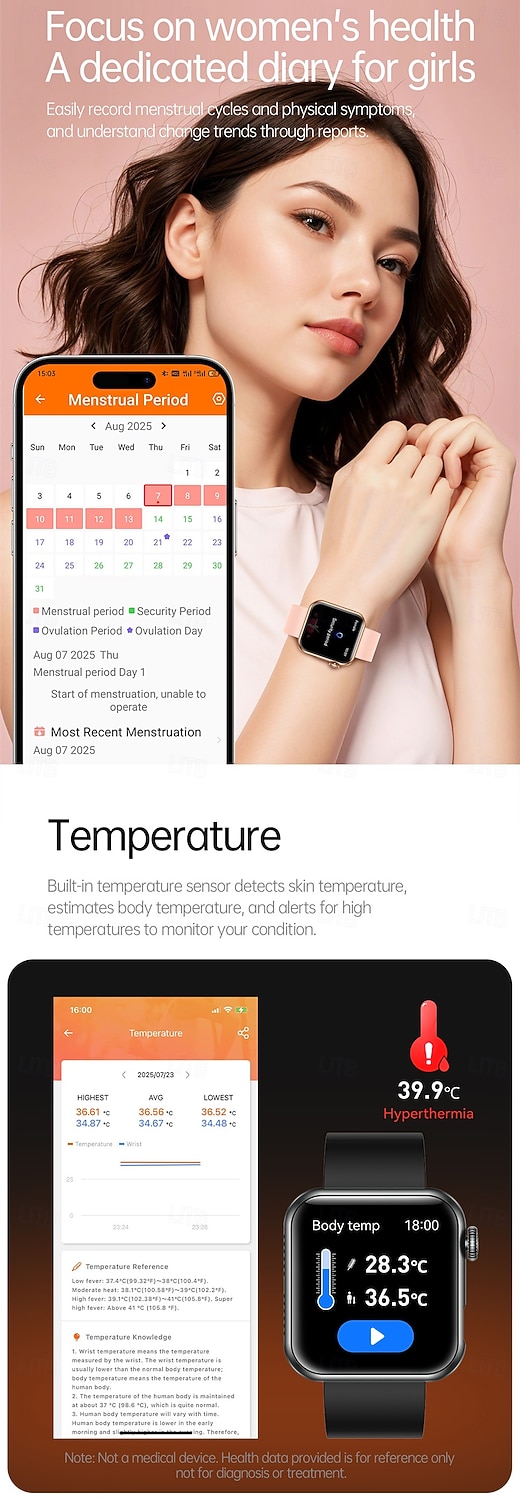 iMosi TK50 Relógio inteligente 1.72 polegada Relógio inteligente Bluetooth Monitoramento de temperatura Podômetro Aviso de Chamada Compatível com Android iOS Feminino Masculino Chamadas com Mão Livre de 2025 por $48.99 –P10