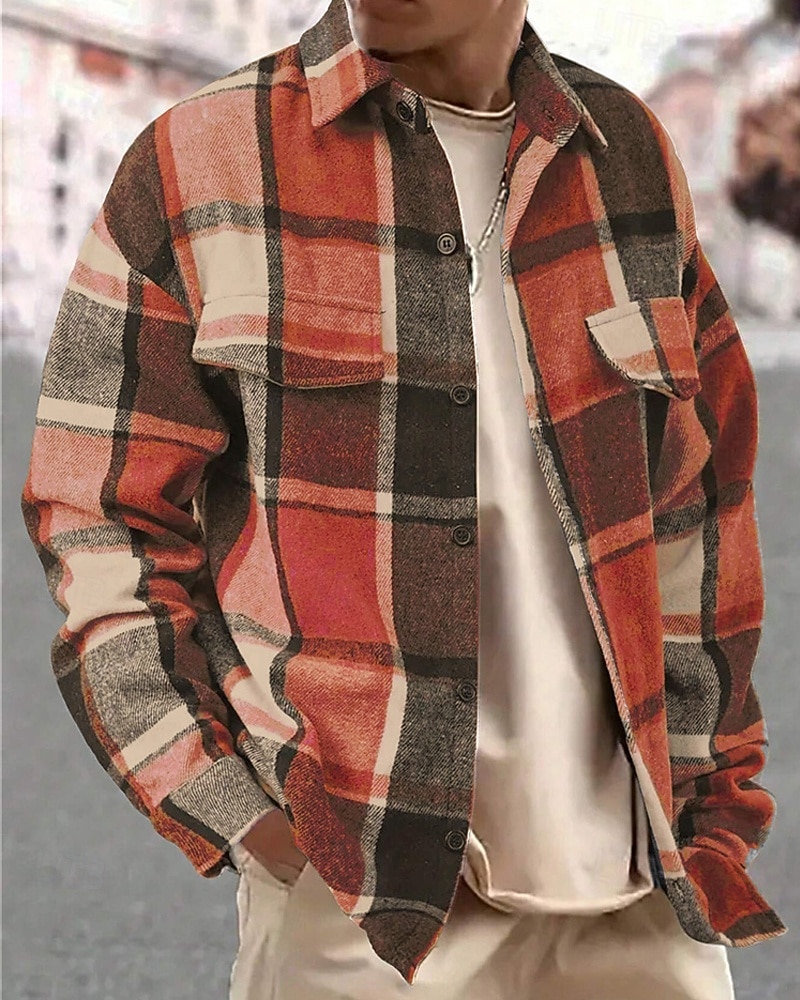 Per uomo Giacca Camicia Giacca Casual Vacanza Quotidiano Calore Termico Tasca Primavera Autunno Plaid Moda Classico Bavero Regolare Grigio scuro Giallo Arancione Grigio chiaro Rosé Giacca del 2026 a $28.99 –P1