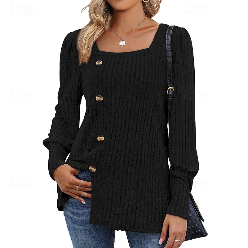 Femmes Chemisier texturé T-shirt Uni Mode Moderne manche longue Col carré Hauts Réguliers Quotidien Sortir Boutons Bordeaux Noir Rouge Marron clair Bleu Printemps Automne de 2025 ? $21.99 –P2