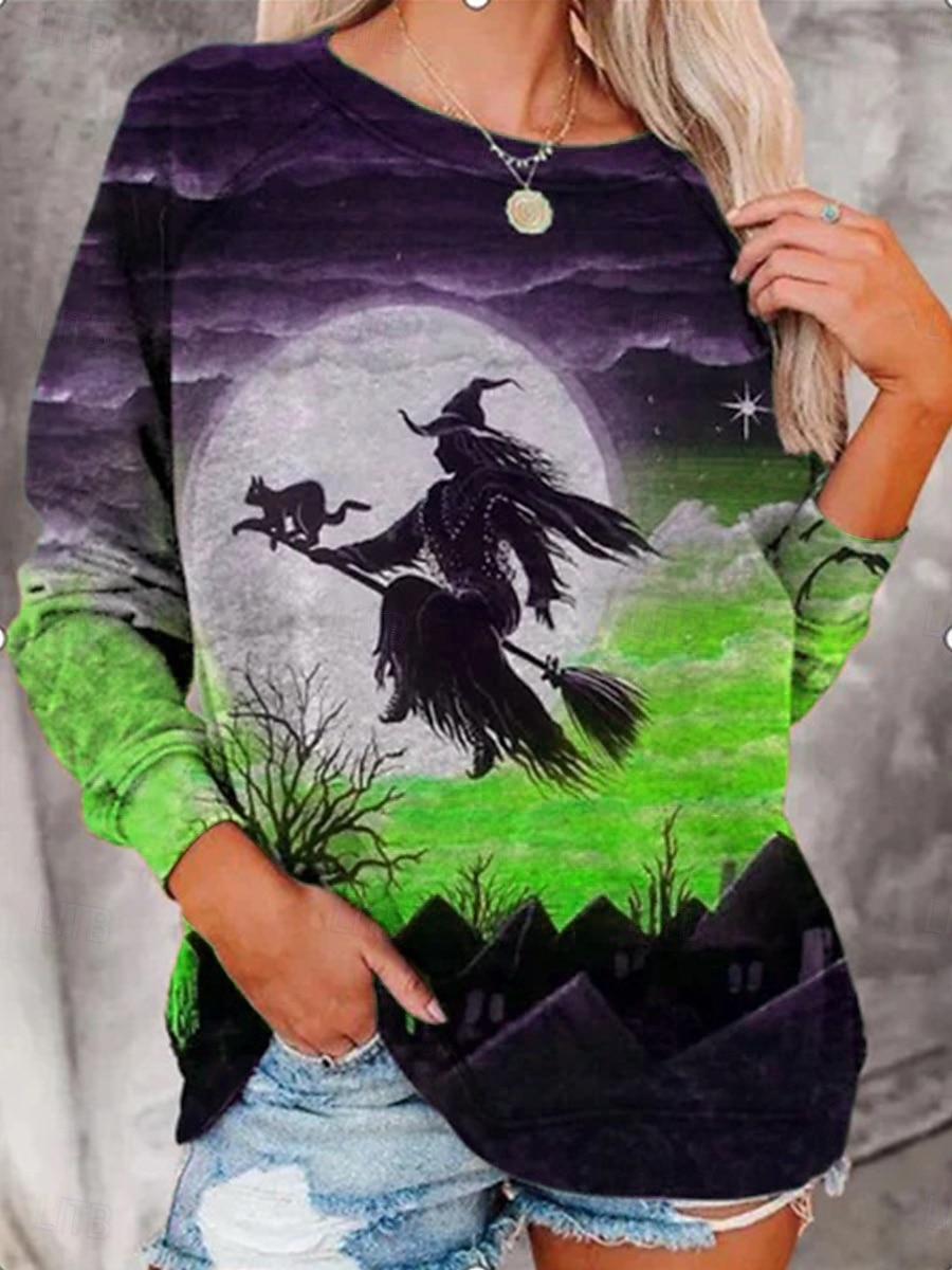 Pentru femei Hanorace Grafic Halloween Modă Casual Manșon Lung Stil Nautic Topuri obișnuite Casual Imprimeu Albastru piscină Verde Închis Mov Portocaliu Trifoi Vară Primăvară Toamnă 2025 - $10.99 –P5