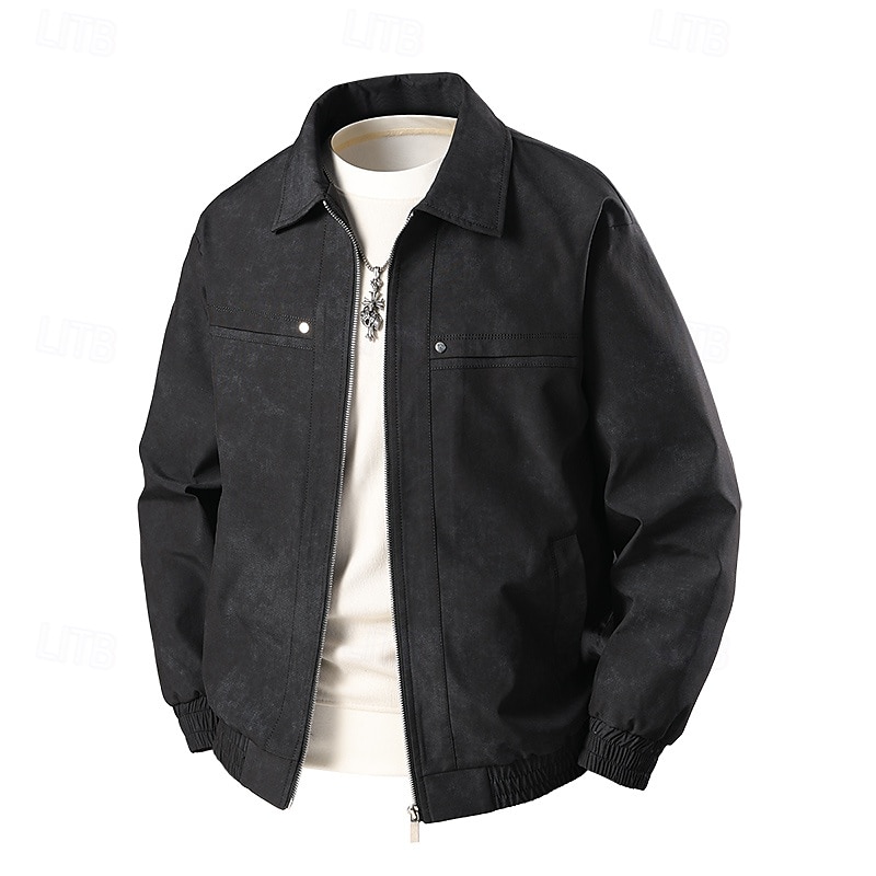 Herr Jacka Vardaglig jacka Utomhus Semester Varm Dragkedja Ficka Höst Vinter Slät Mode Streetwear Kinakrage Normal Svart Rosa Beige Kaffe Jacka 2025 - $57.99 –P2