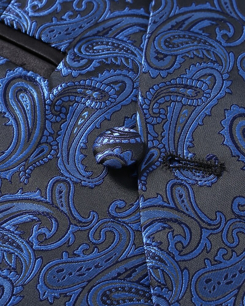 2026年 男性用 ベスト チョッキ ジレ バケーション パーティー ビジネス ファッション カジュアル 春 秋 ポケット ボタン ポリエステル 快適 ペーズリー シングルブレスト 一つボタン ピークドラペル レギュラー ロイヤルブルー ベスト  コレクション – $37.99 –P7