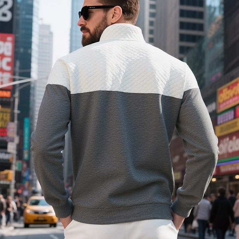 Hombre Sudadera Sudadera con estampado de gofres Sudadera con capucha y cremallera de un cuarto Sudadera con capucha de lana Sudadera con capucha forrada de polar Negro Verde Ejército Azul Marino 2025 - $23.99 –P7