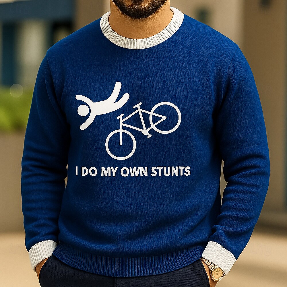 Herren lustiger I Do My Own Stunts 3D Cartoon Pullover Pullover Strickwaren Rundhalsausschnitt lässig Urlaub Zuhause Straße 3D Druck Stricken Grafik Langarm Frühling Herbst Winter Schwarz Rot Blau 2025 - $28.99 –P1