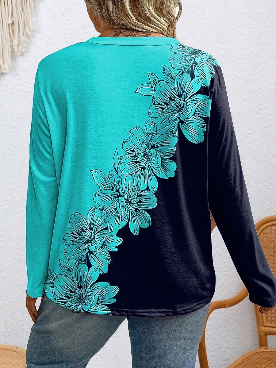 Dámské Plus velikost Topy Tričko Květinový Geometrie Tisk Dlouhý rukáv Tričkový Na běžné nošení Denní Polyester Podzim Zima Žlutá Rubínově červená 2025 - $22.99 –P2