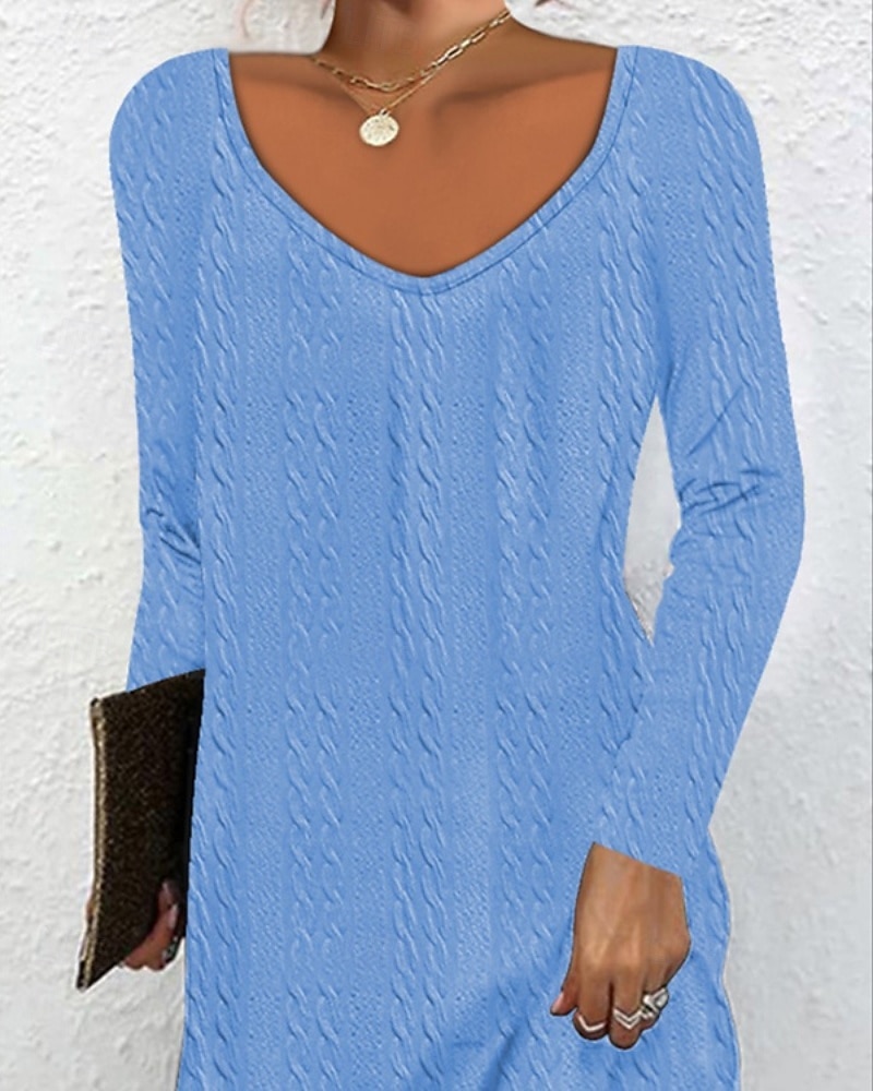 Damen Minikleid Freizeitkleid Klassisch Modern Outdoor Urlaub Ferien Normale Passform Einfach Langarm V Ausschnitt Rosa Blau Herbst 2025 - $22.99 –P3