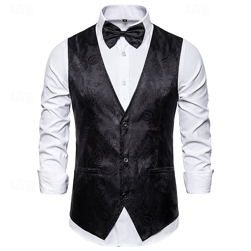 Hombre Chaleco Formal Rendimiento Boda Primavera Otoño Ajustable Cachemir Botonadura Simple Escote en Pico Negro Azul Piscina Chaleco 2025 - $29.99 –P5