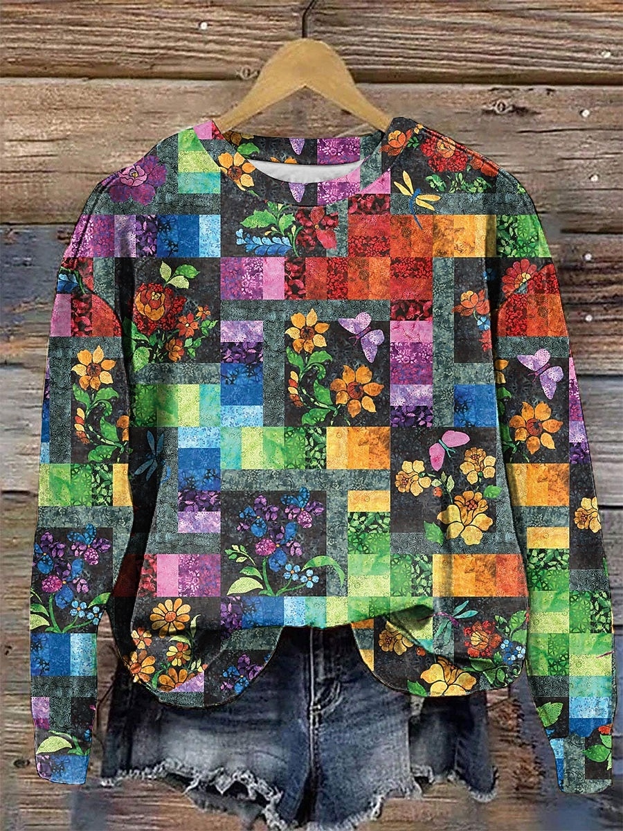 Dame Pullover Blomstret Grafisk Varm Klassisk Fritid Langermet Crew-hals Vanlige topper Hjem Gate Hverdag Trykt mønster Gul Rosa Blå Grønn Høst Vinter 2025 - $24.99 –P3