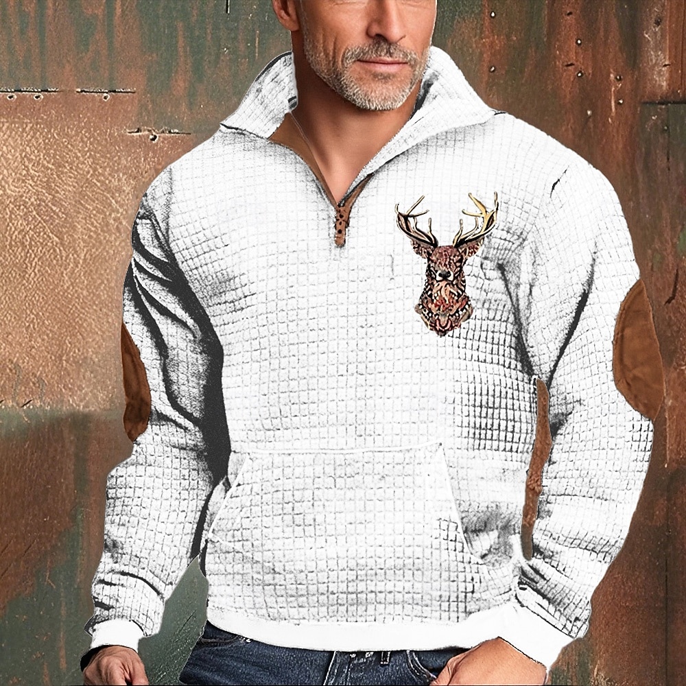 Męskie Bluza dresowa Bluza z zamkiem błyskawicznym Czarny Biały Granatowy Khaki Jasnoszary Pół zamek Łoś Nadruk Sport i turystyka Codzienny Święto Poliester Moda miejska Podstawowy Codzienny Wiosna 2025 - $28.99 –P3