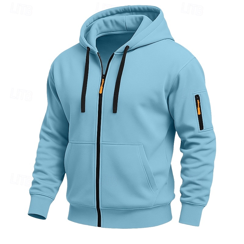 Herr Huvtröja Huvtröja med dragkedja Huvtröja i fleece Taktisk hoodie Svart Marinblå Kaki Ljusgrå Mörkgrå Huva Slät Dragkedja Ficka Ledigt Dagligen Sport & Utomhus Polyester Streetwear Häftig 2026 - kr.249 –P8
