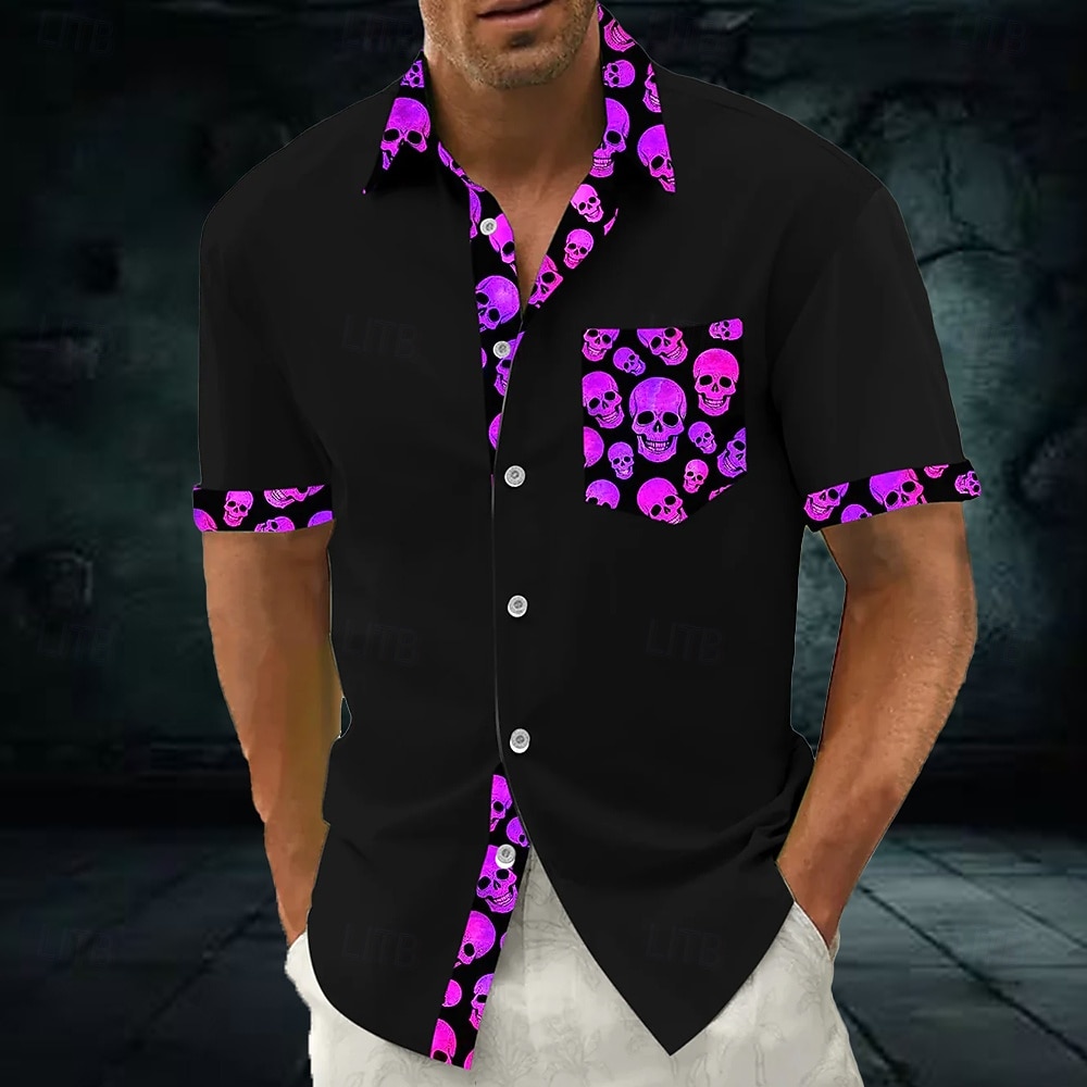 Camicia da uomo Costumi Teschi Camicia Estiva Button Up Maniche Corte Stile Gotico Scuro Vacanza Estate Primavera Colletto Turndown Camicie Stampate 3D Frontale Una Tasca Blu Viola Verde del 2026 a $25.99 –P3