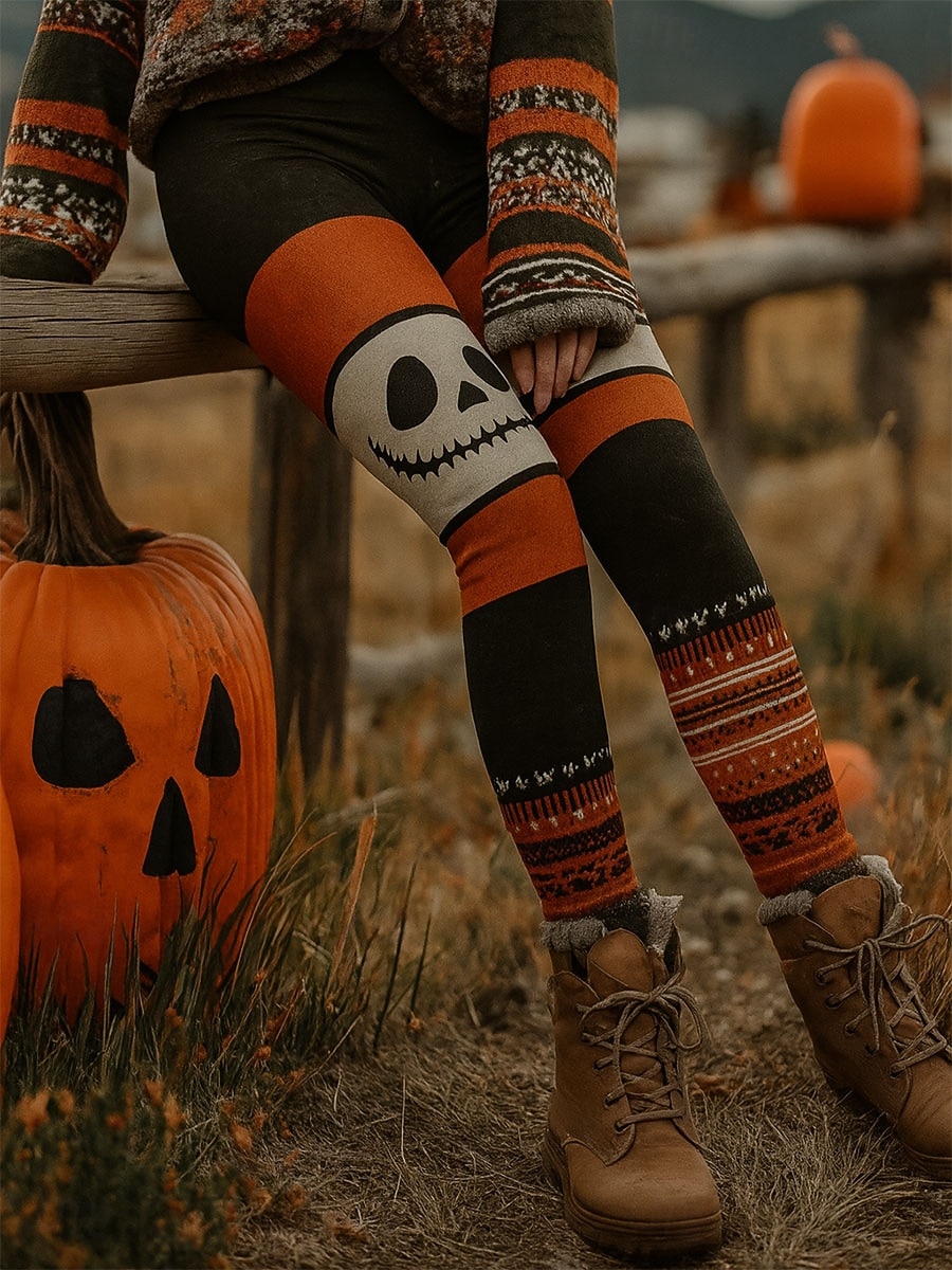 Damskie Getry Urlop Zabytkowe Moda Pełna długość Wysoka taliaPantsHalloween Graficzny Prążki Charakter Drukowanie Keep Warm Miękka Oddychający Elastyczny Formalny Na zewnątrz Urlop Czarny 2025 - $22.99 –P1