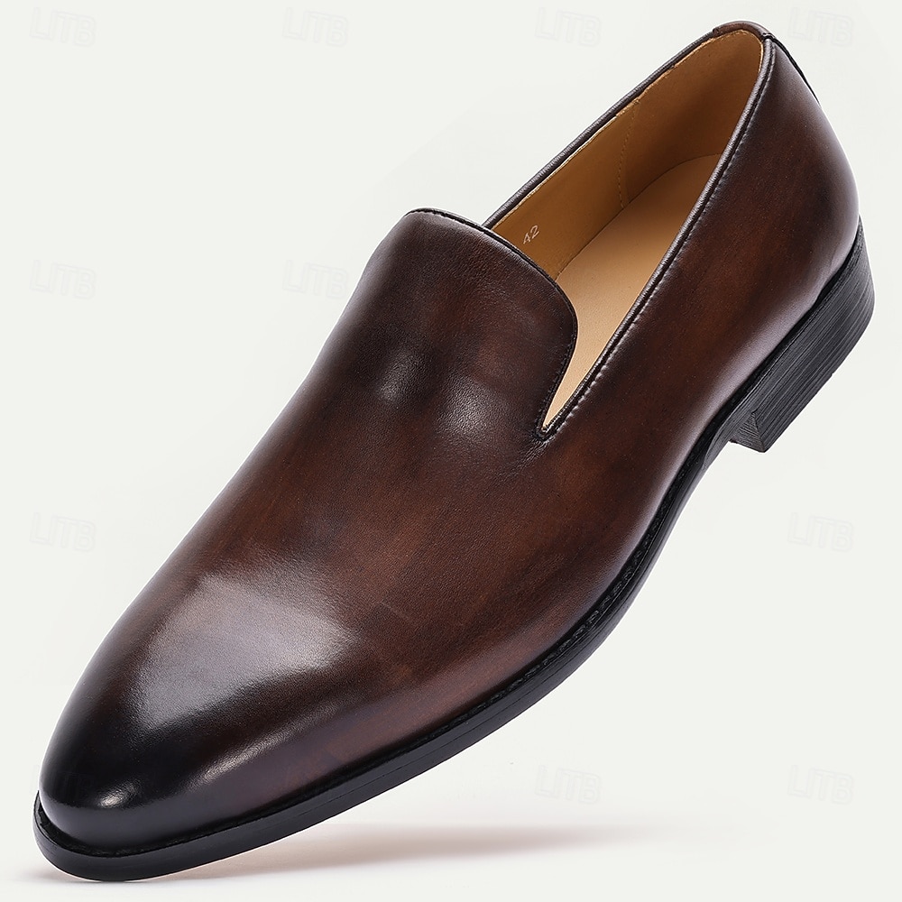 Brune slip-on-loafers i skinn for menn – komfortable, casual forretningssko til kontor, fester og hverdagsbruk 2025 - $109.99 –P1