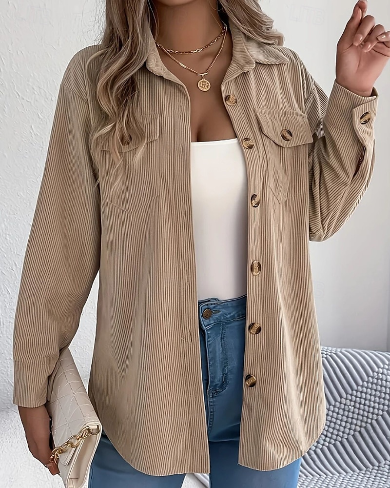Per donna Camicia Blusa con texture Blusa Semplice Moderno Casual Manica Lunga Colletto a Camicia Top Regolari Quotidiano Uscire Tasca Bottoni Nero Vino Cachi Autunno del 2025 a $26.99 –P4