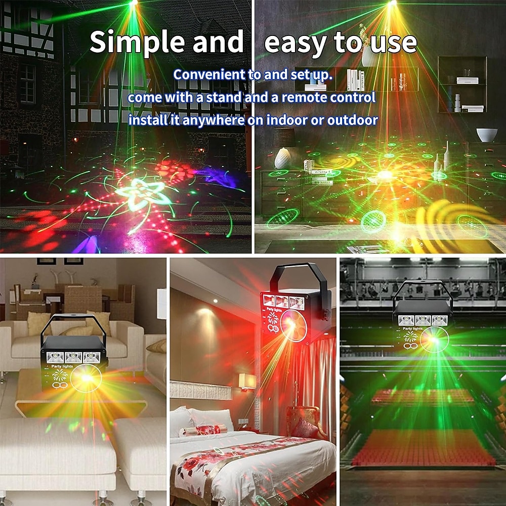 Feestverlichting met led-patroonprojectie 3-in-1 geluidsgeactiveerde dj-verlichting RGB-projector met afstandsbediening voor karaoke thuis, verjaardag, bruiloft, dansvloerdecoratie 2025 - $95.99 –P4