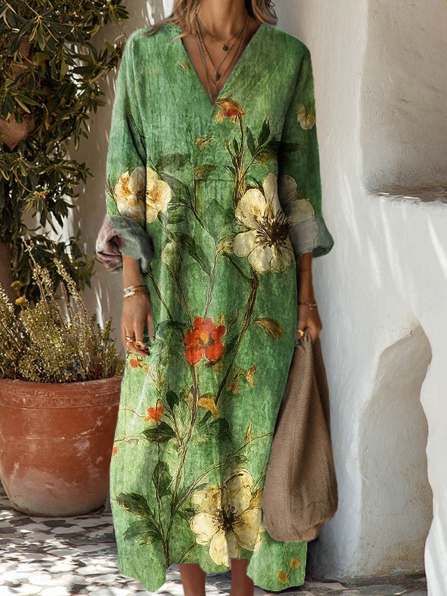 Damen Maxikleid Sommerkleid A Linie Kleid Urlaub Lässig Boho Party Ferien Strand Normale Passform Blumen Grafik Geometrisch Langarm V Ausschnitt Gelb Rote Blau Orange Sommer Frühling Herbst 2025 - $35.99 –P4